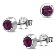 Amethyst CZ Silver Stud Earrings, e426st